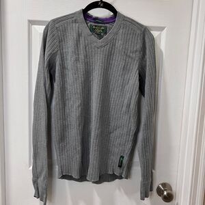 VST Abercrombie & Fitch‎ Muscle Fit Gray Ribbed V-Neck Cotton Sweater Size S